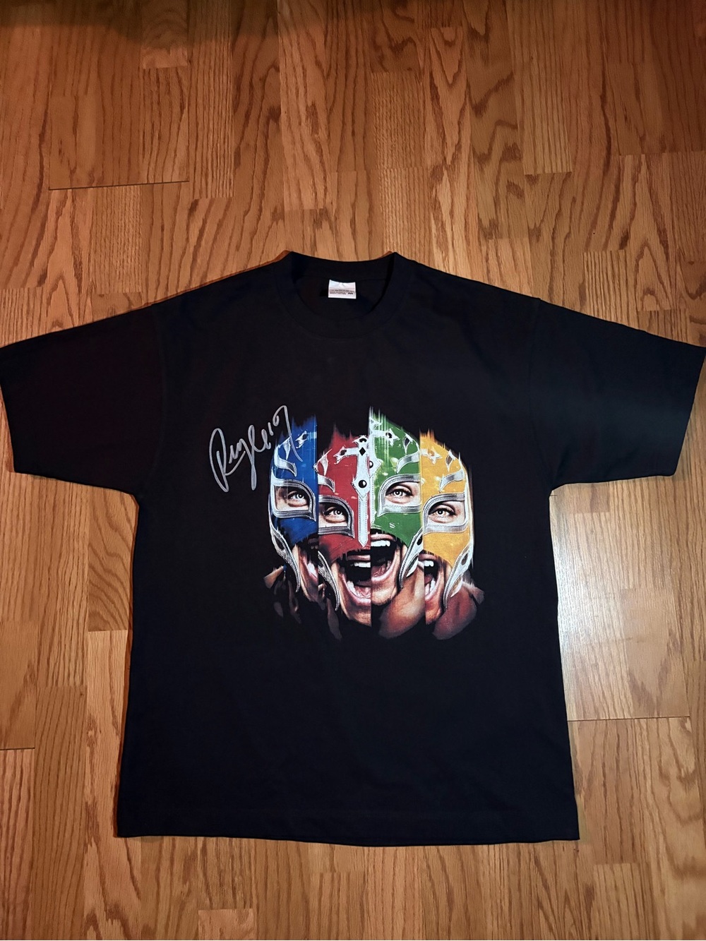 Black Graphic Short-Sleeve Men’s T-Shirt with Multicolor Mask Print